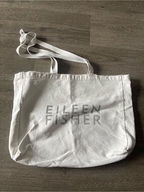 Eileen Fisher White Canvas Logo Tote Have Flawed